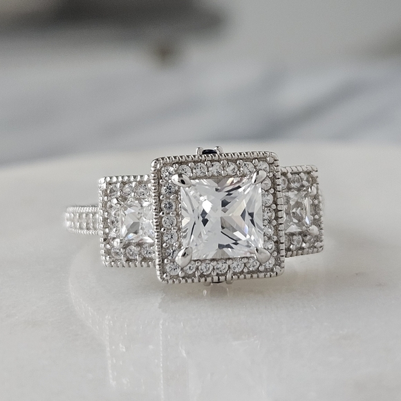 Square Cut Gemstone Ring, 925 Sterling Silver - Picture 7 of 12